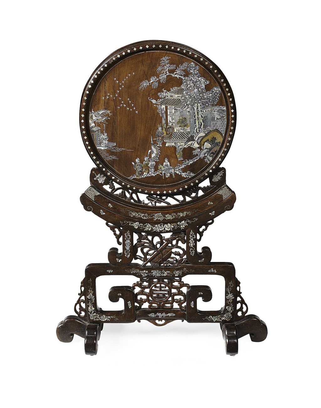 CHINESE HARDWOOD AND ABALONE TABLE SCREEN