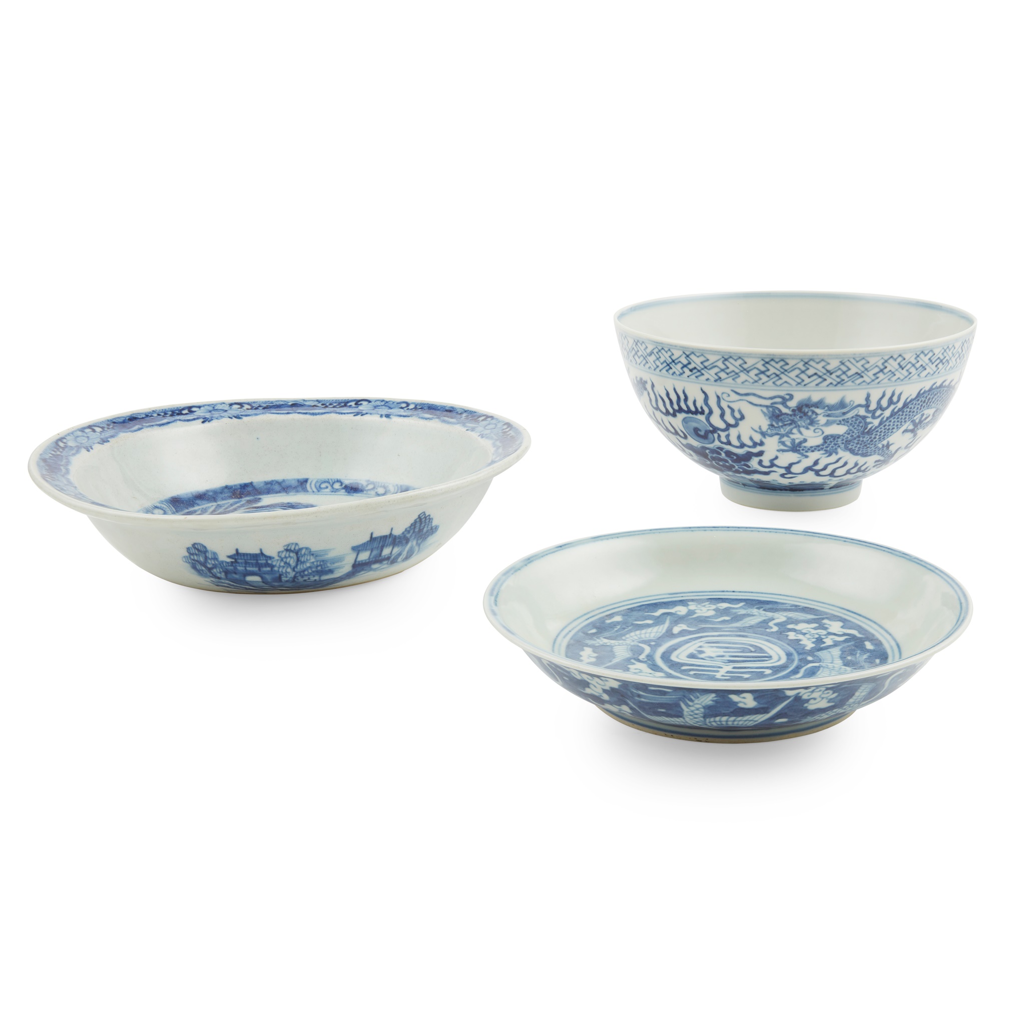 GROUP OF THREE BLUE AND WHITE WARES