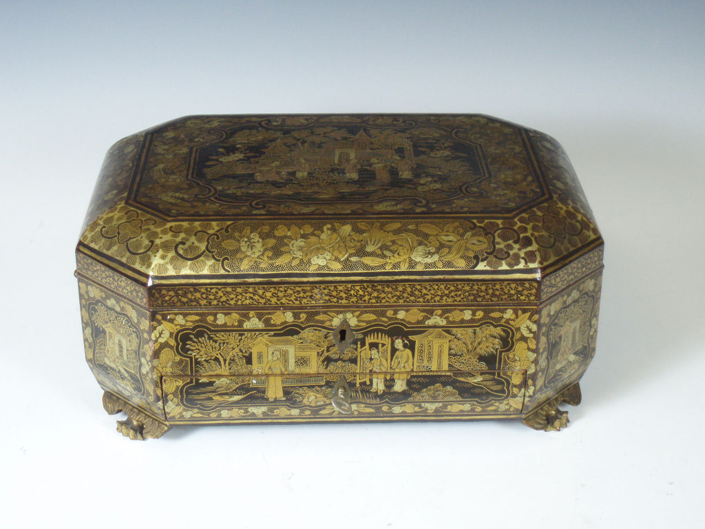 A 19th century Chinese export lacquer workbox