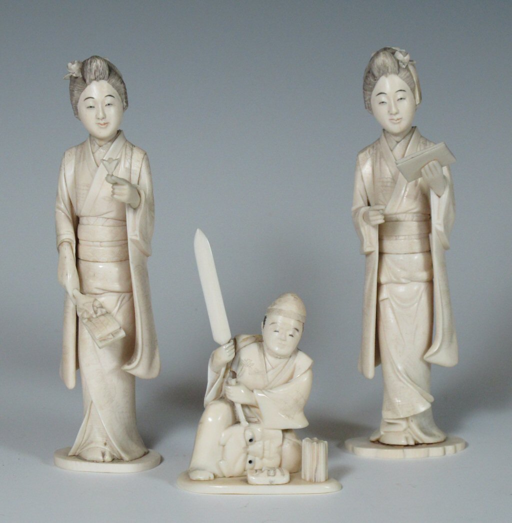 Three Japanese ivory figures, Meiji Period