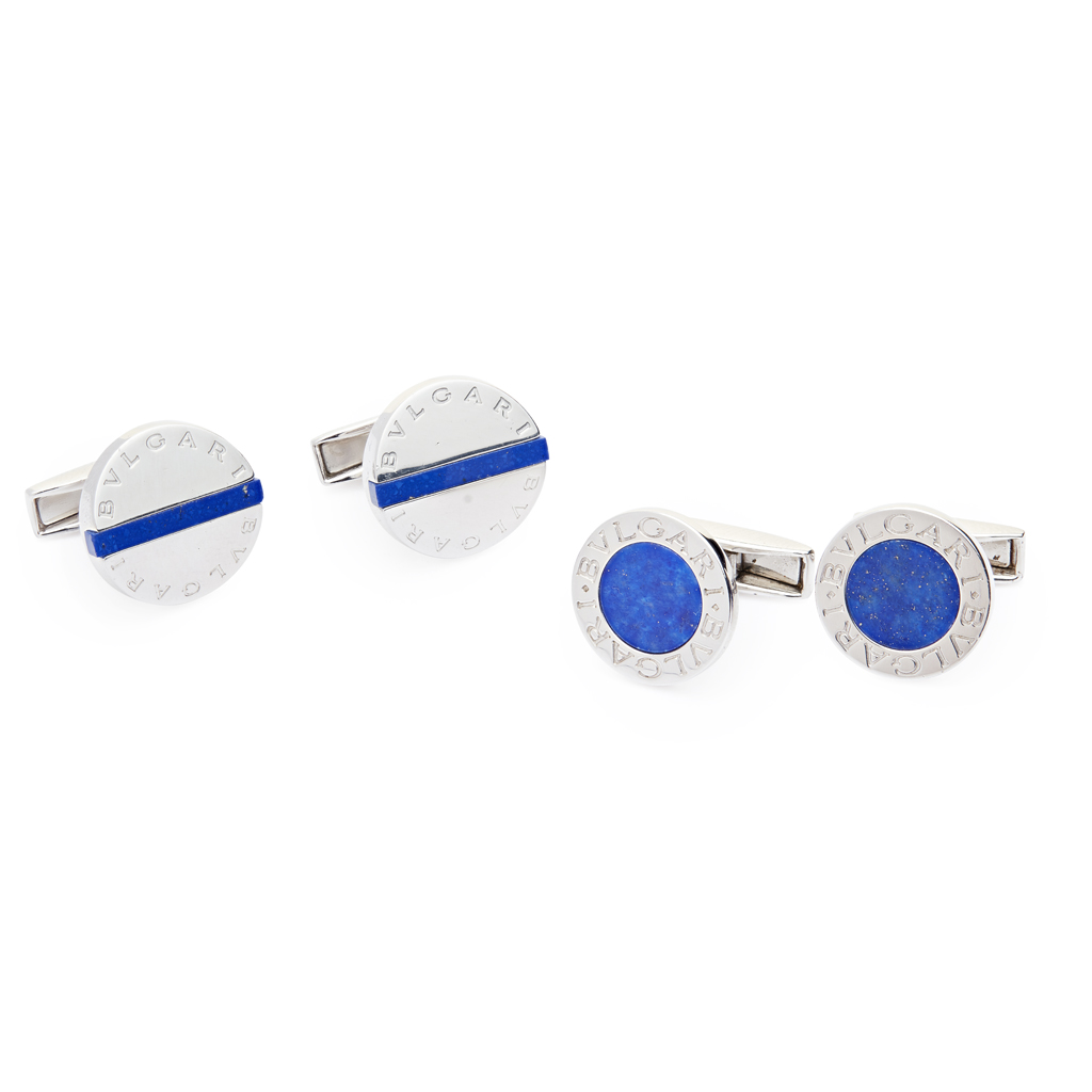 Two pairs of gentleman's lapis lazuli set cufflinks, Bulgari