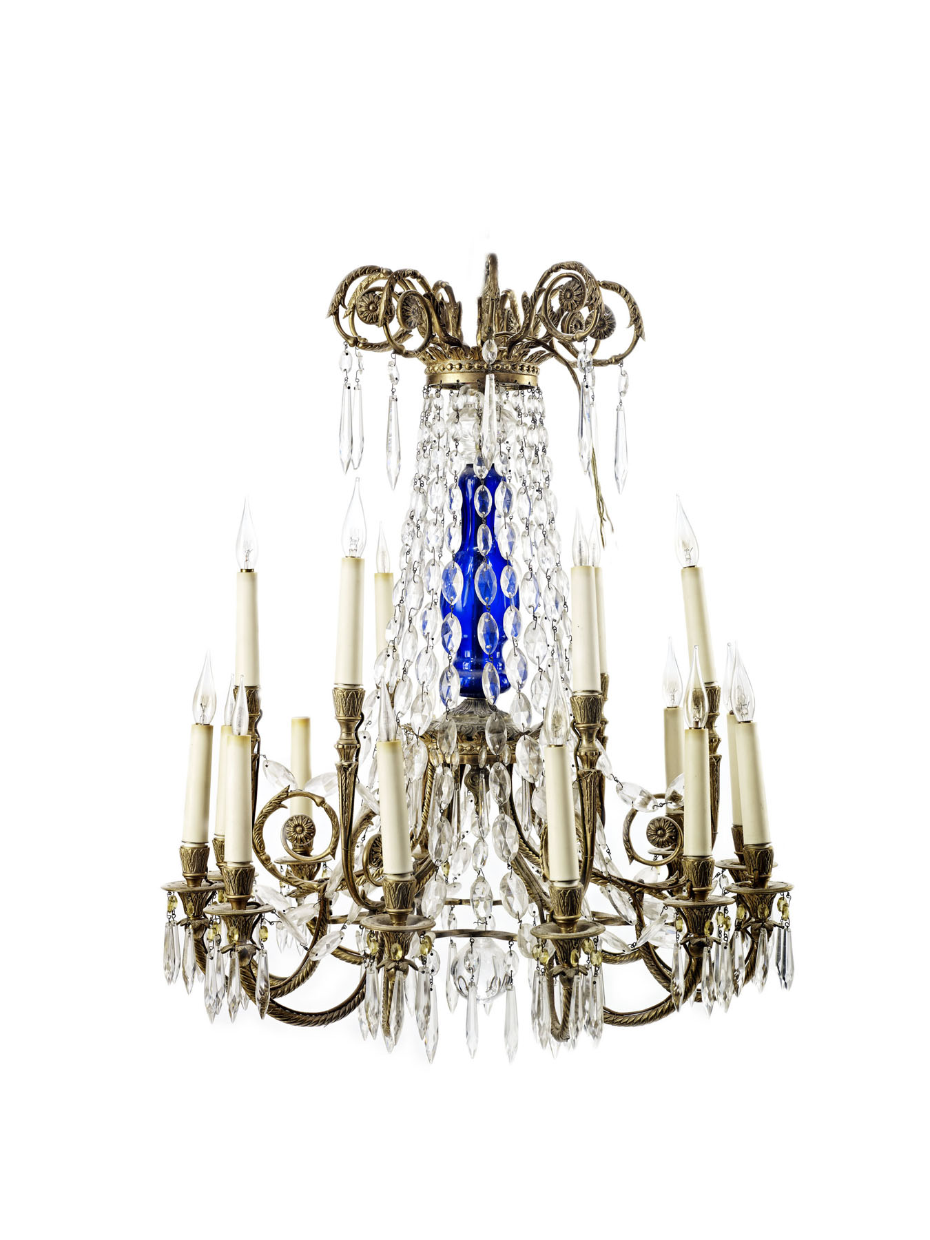 NEO-CLASSICAL STYLE CUT CLASS AND GILTMETAL CHANDELIER