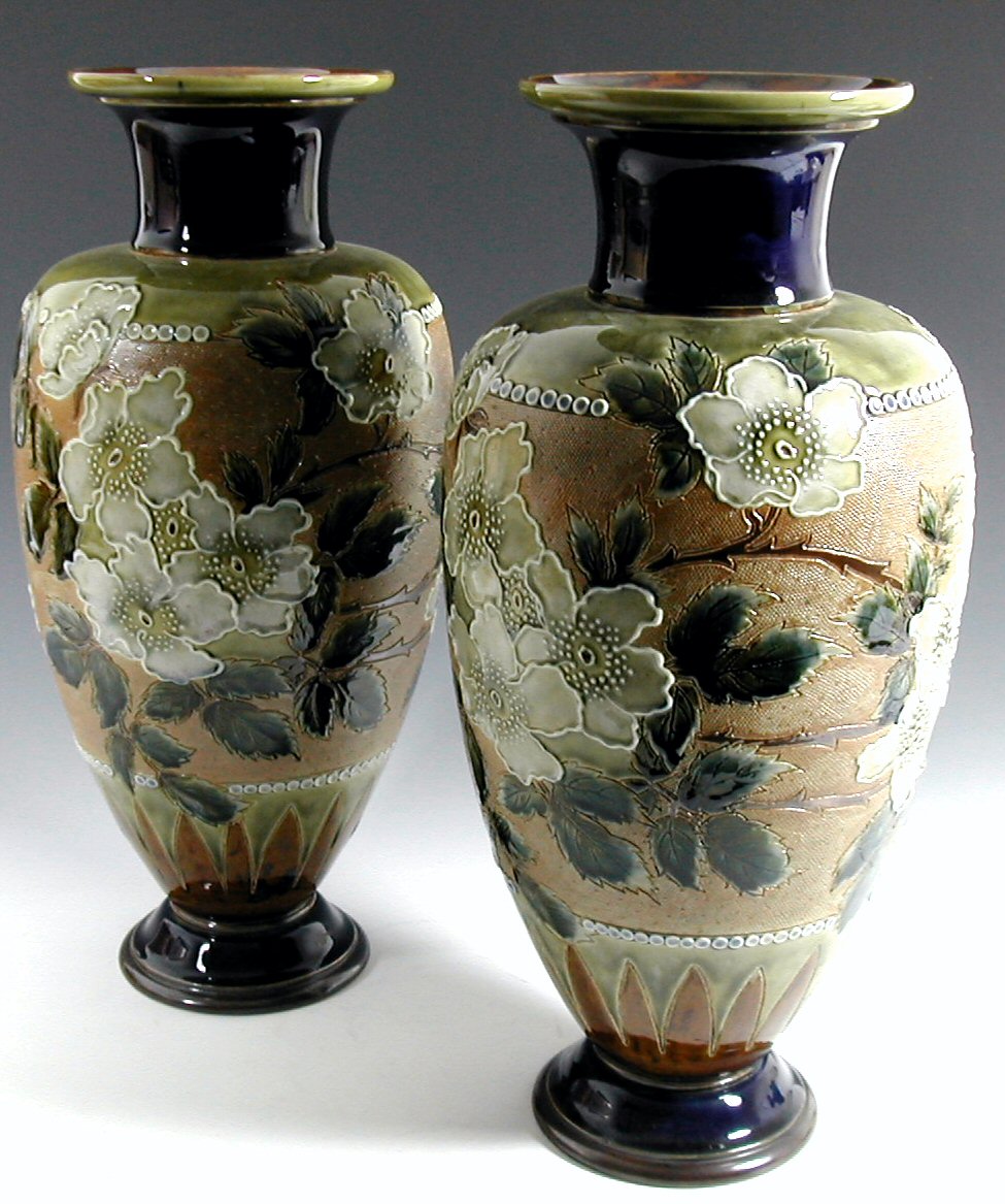 A pair of Doulton Lambeth 'Slaters Patent' stoneware vases,