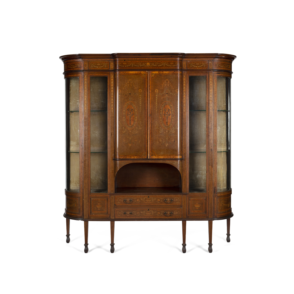 LATE VICTORIAN MAHOGANY INLAID DISPLAY CABINET, BY EDWARDS & ROBERTS