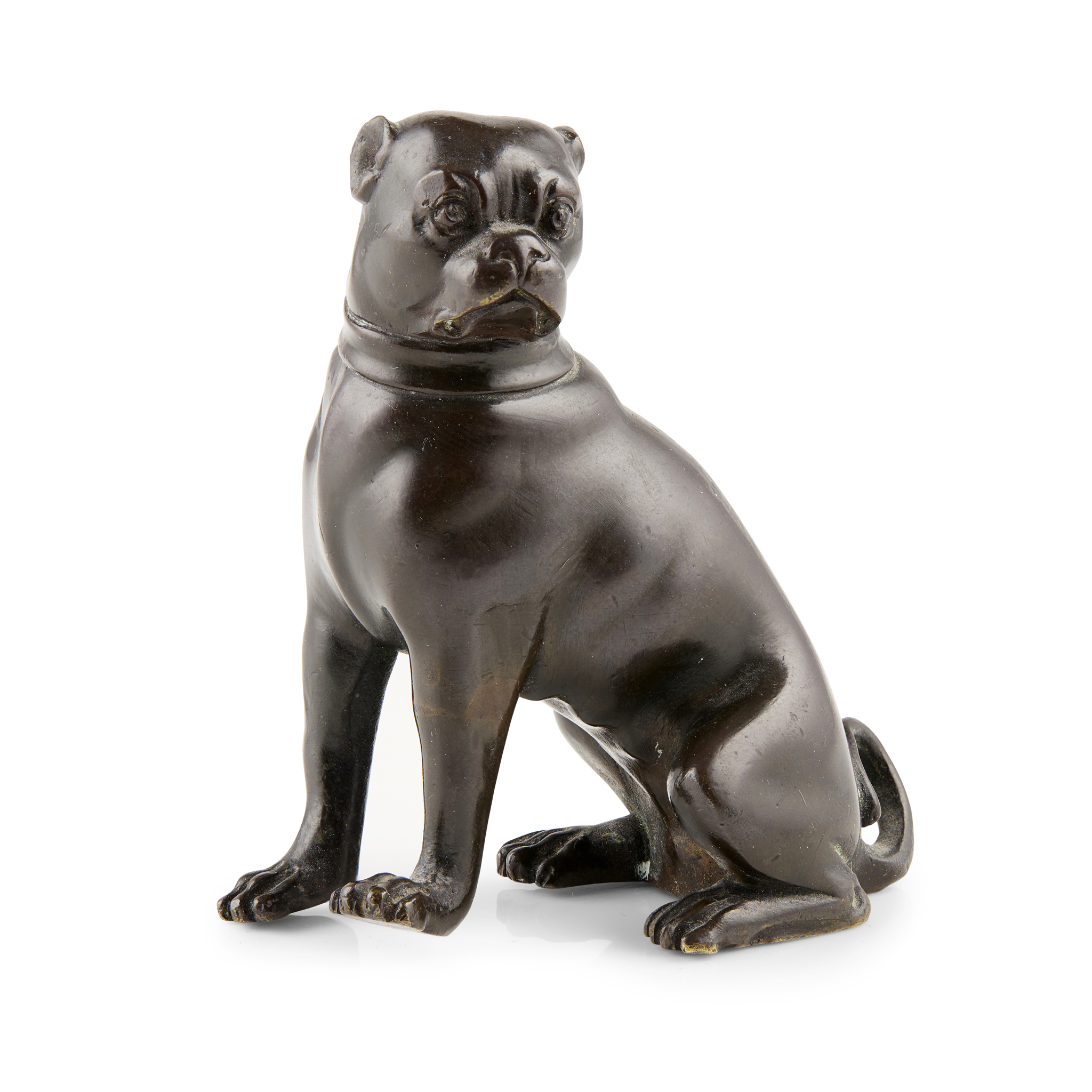 ITALIAN BRONZE FIGURE OF A SEATED HOUND, ATTRIBUTED TO THE CIRCLE OF 'THE MASTER OF THE BULL HUNT'