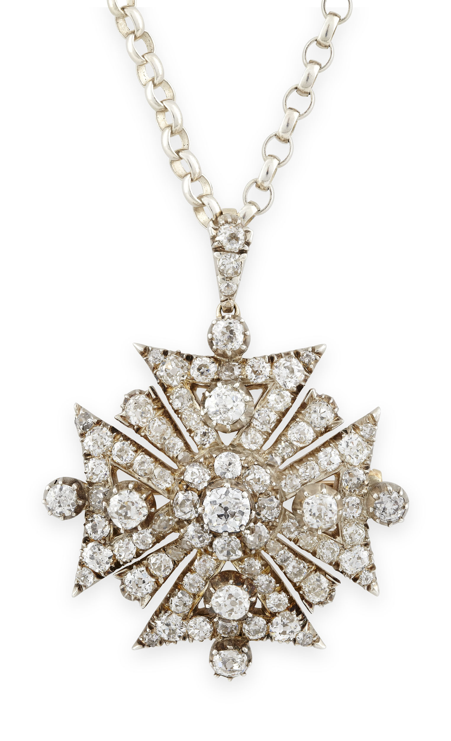 A late Victorian diamond set Maltese cross form brooch/pendant