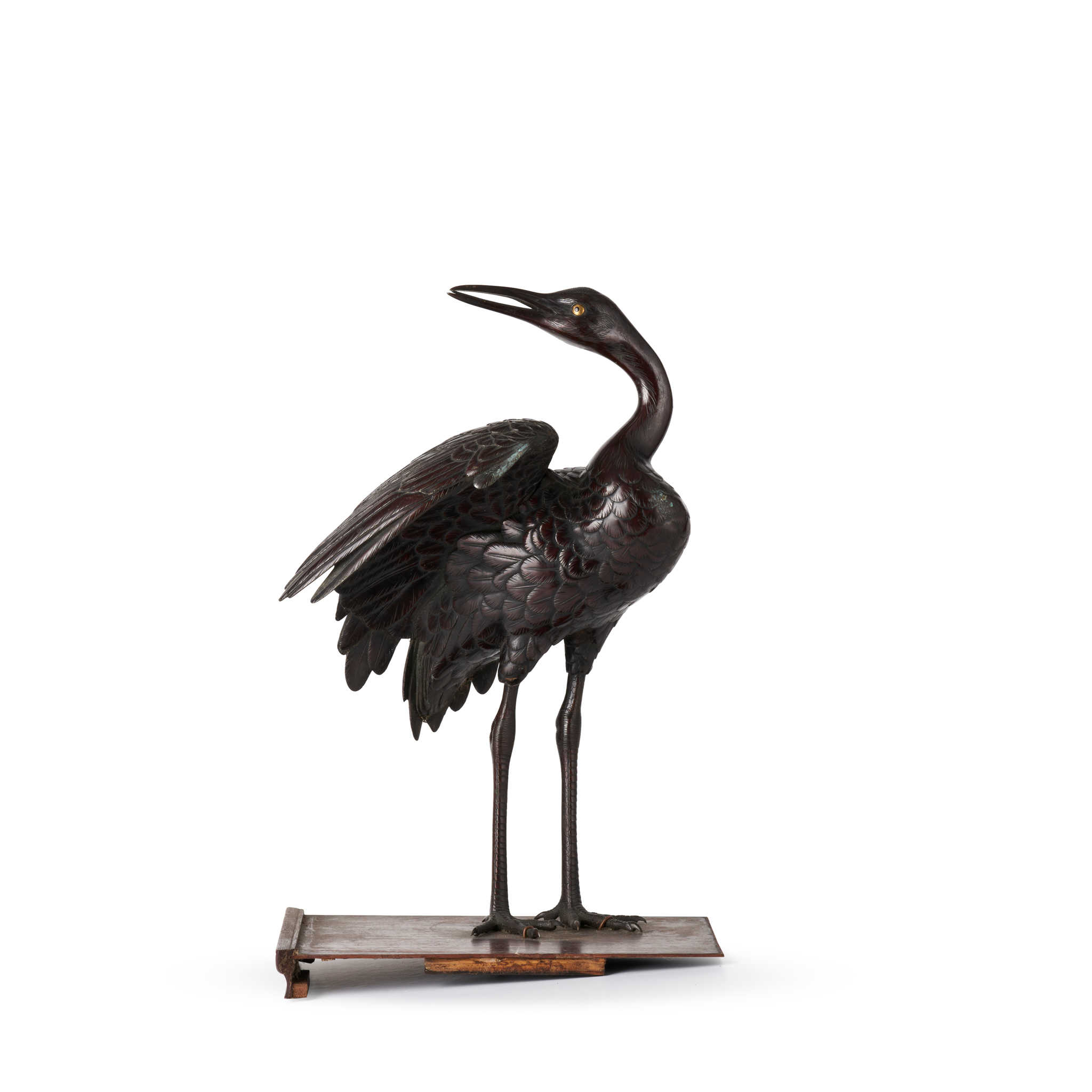 BRONZE OKIMONO OF A CRANE