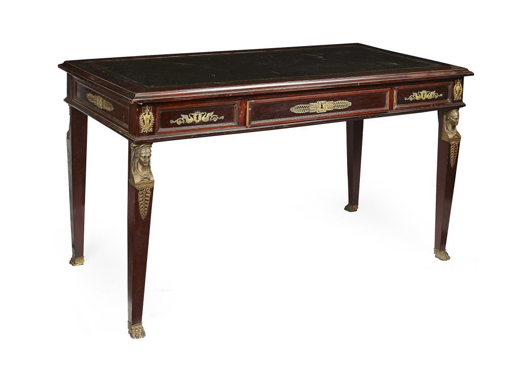 EMPIRE STYLE MAHOGANY AND GILT METAL MOUNTED BUREAU PLAT