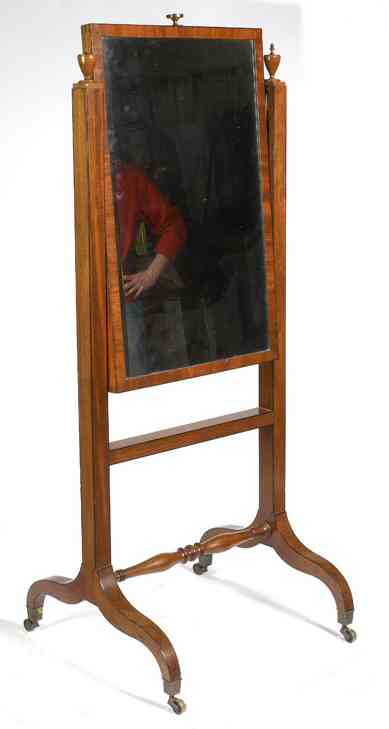A 19th century mahogany and ebony strung cheval glass