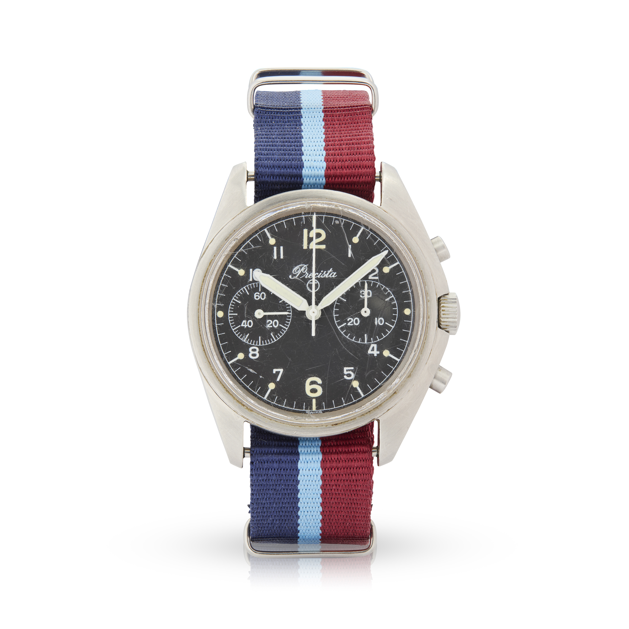 Precista. A very rare stainless steel British RAF issue mechanical chronograph wristwatch