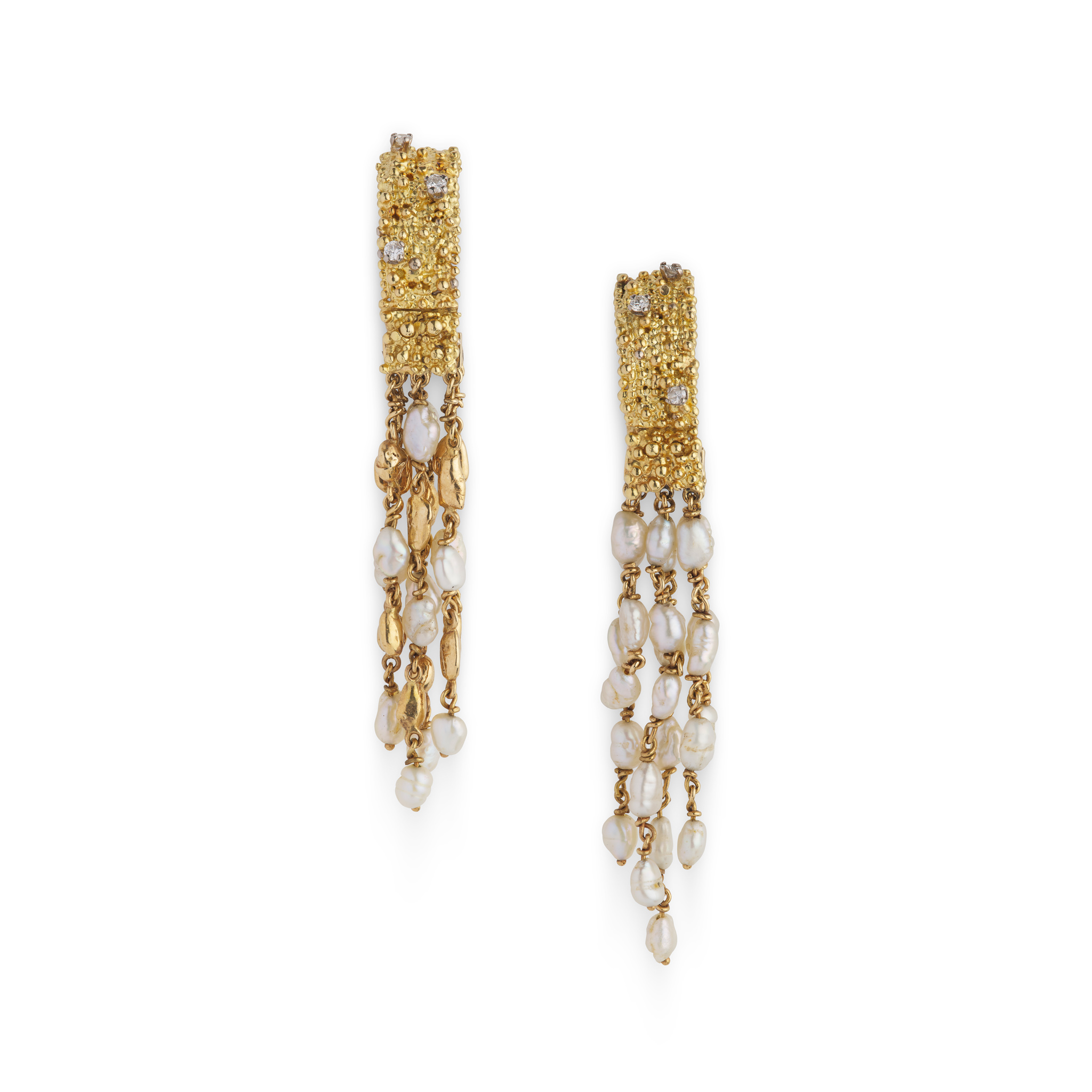 Charles de Temple (Attributed): A pair of pearl and diamond earrings