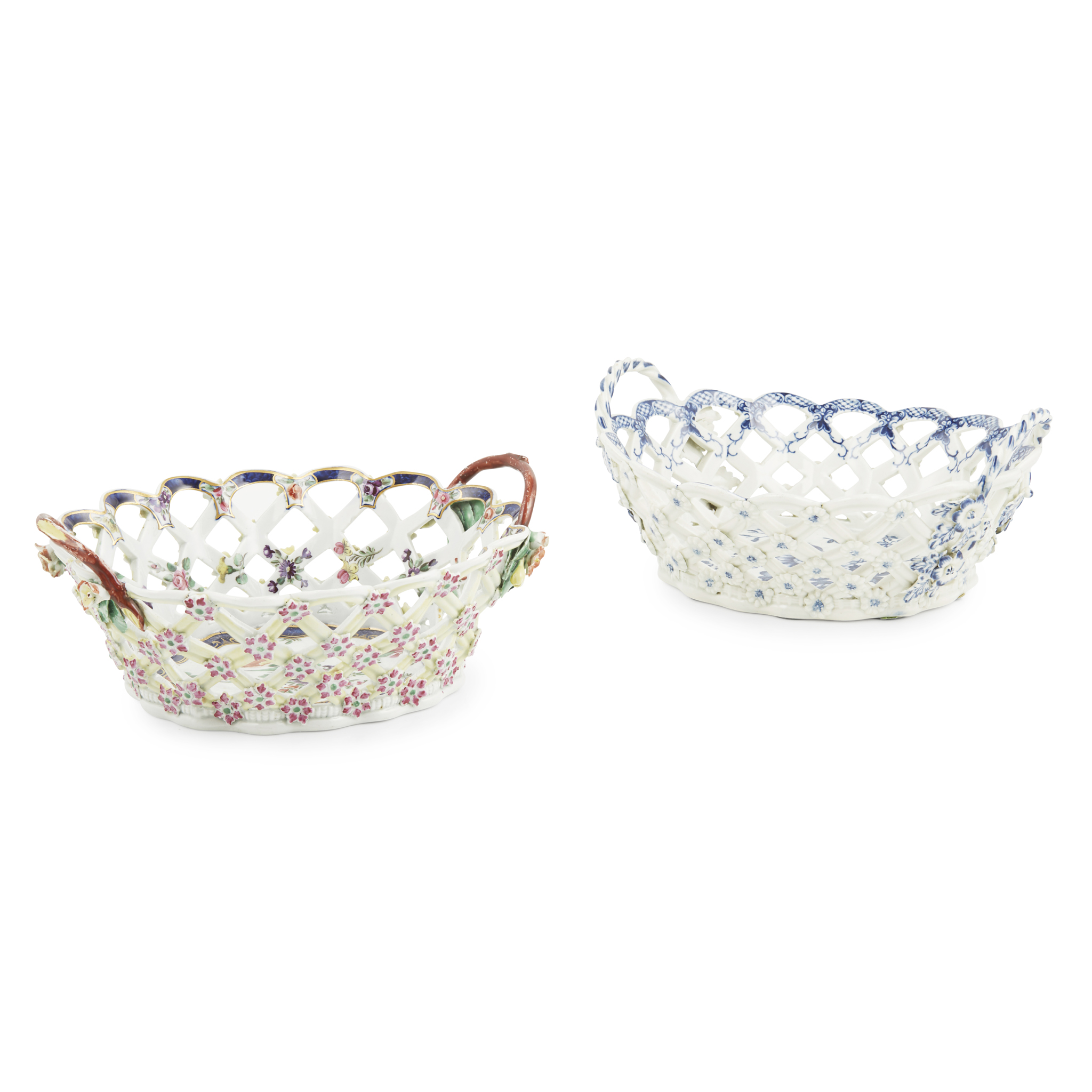 TWO WORCESTER PORCELAIN CHESTNUT BASKETS