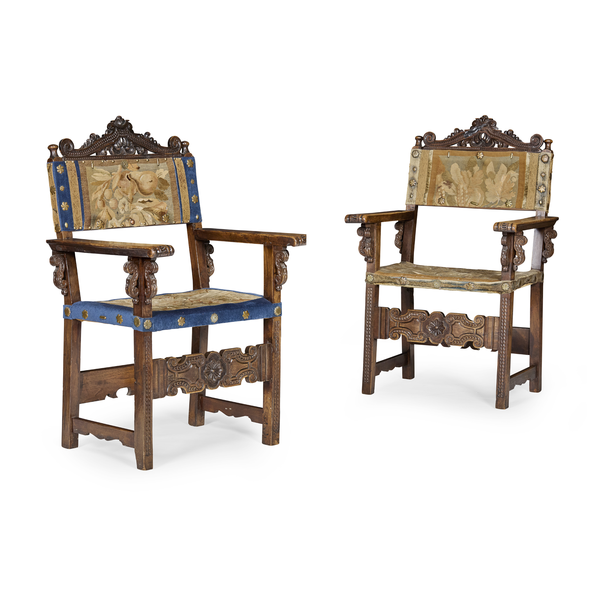 PAIR OF CONTINENTAL WALNUT ARMCHAIRS