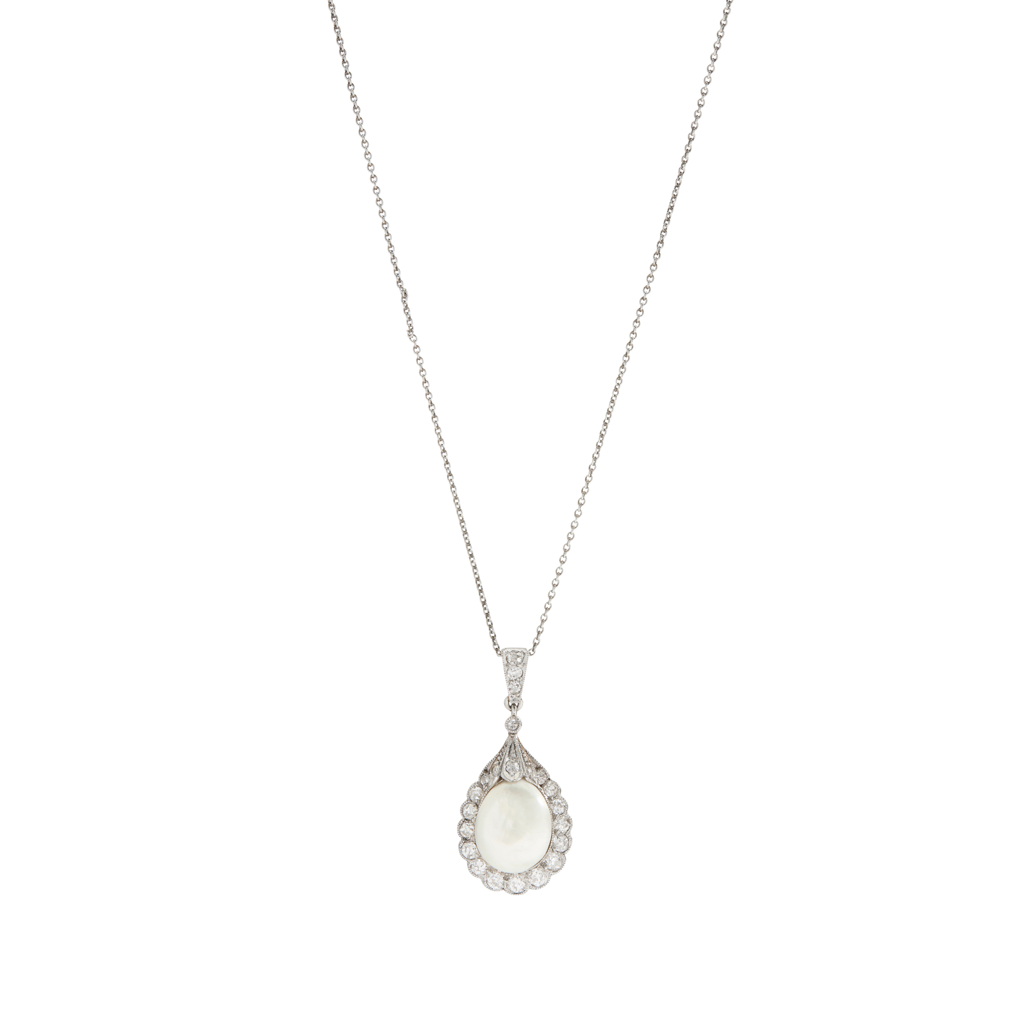 A natural saltwater pearl and diamond pendant
