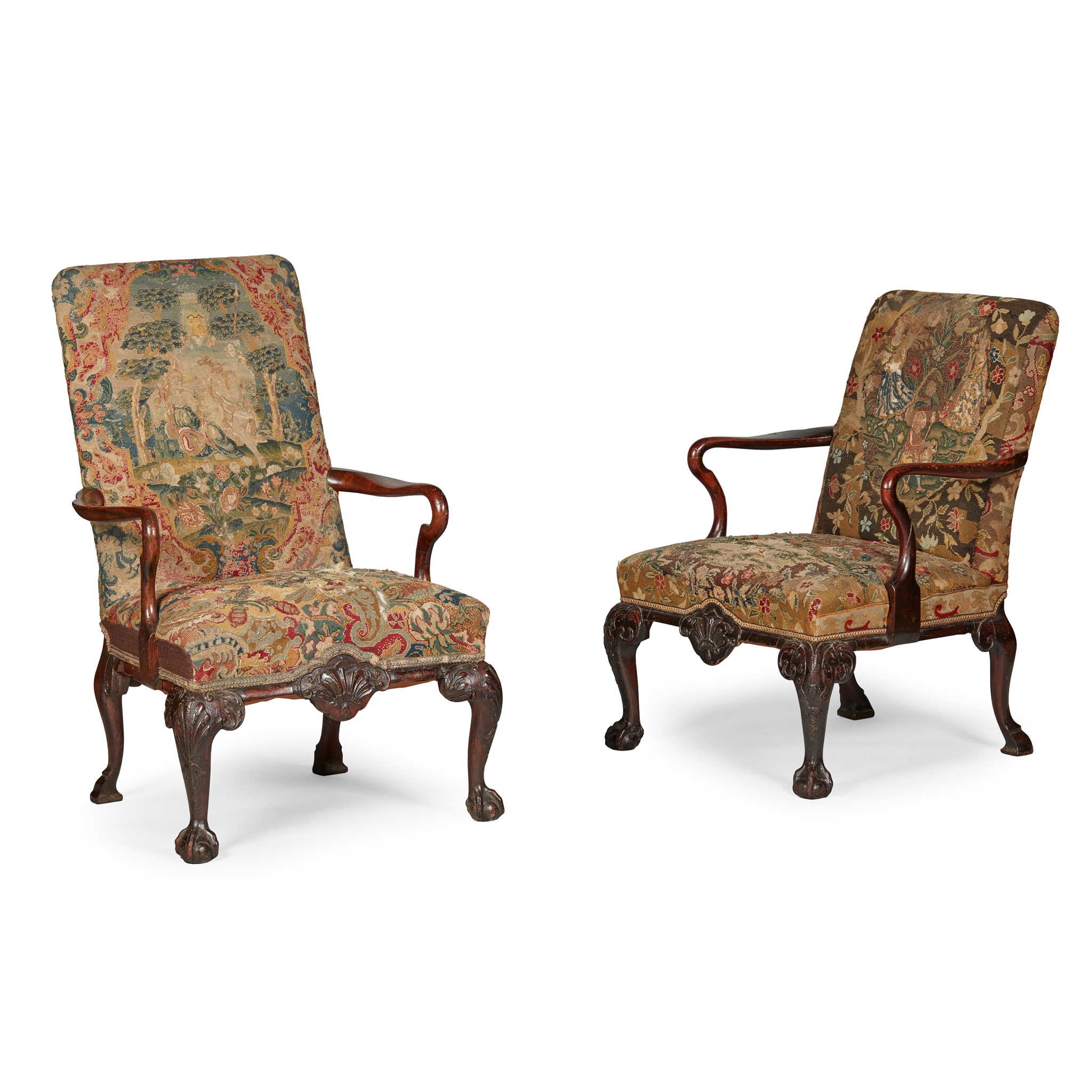 MATCHED PAIR OF GEORGE II WALNUT ARMCHAIRS