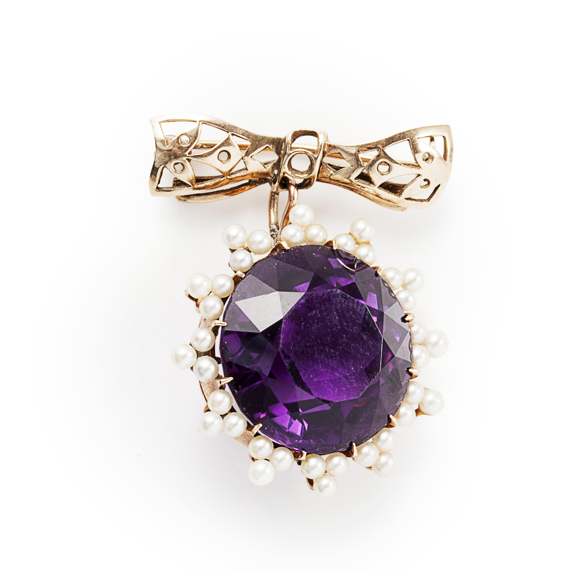 A pearl and amethyst brooch