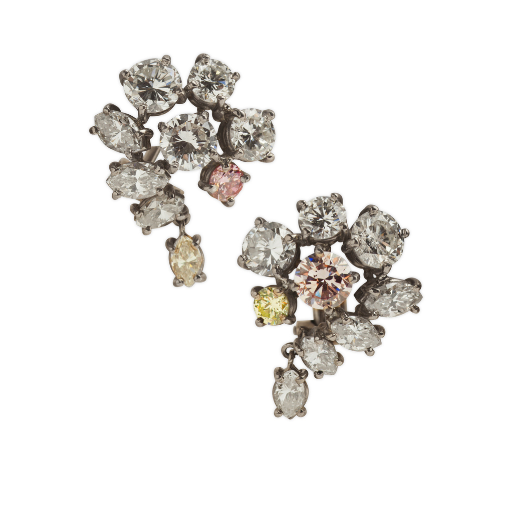 A pair of modern diamond cluster earrings