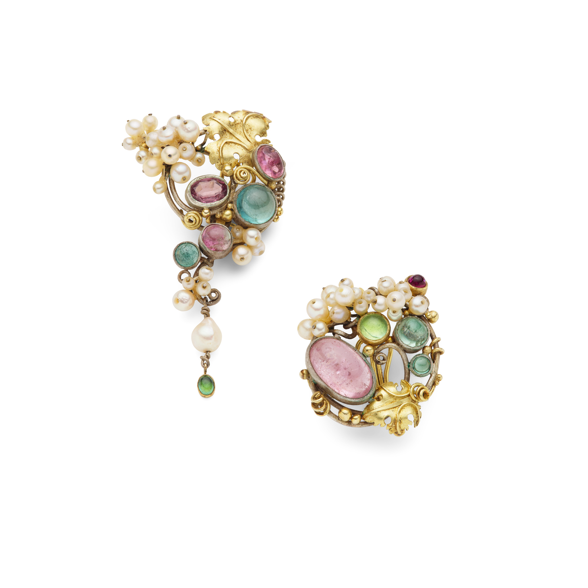 Dorrie Nossiter (Attributed): A pair of gem-set earclips