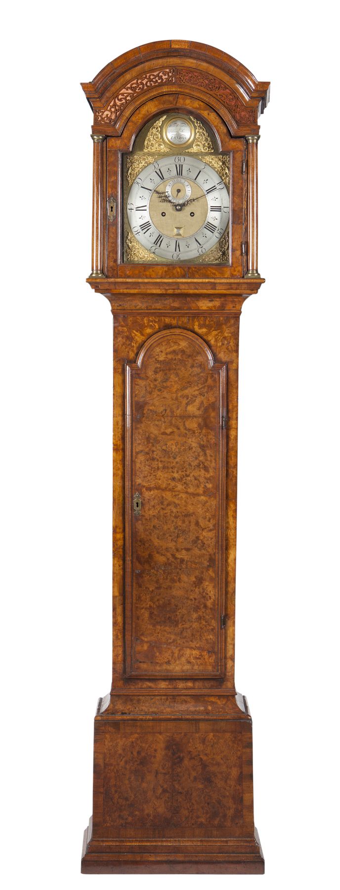 GOOD GEORGE II WALNUT AND BURR WALNUT LONG CASE CLOCK WILLIAM WRIGHT, LONDON