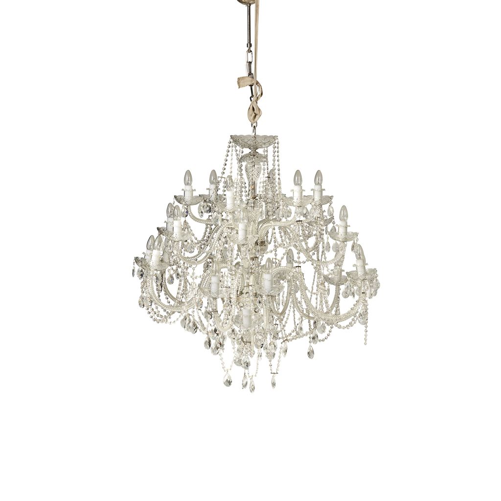 REGENCY STYLE TWENTY FOUR LIGHT GLASS CHANDELIER