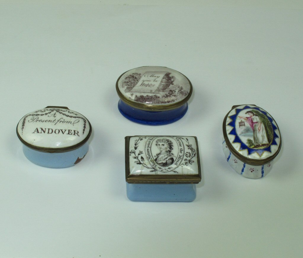 FOUR ENGLISH ENAMEL PATCH BOXES