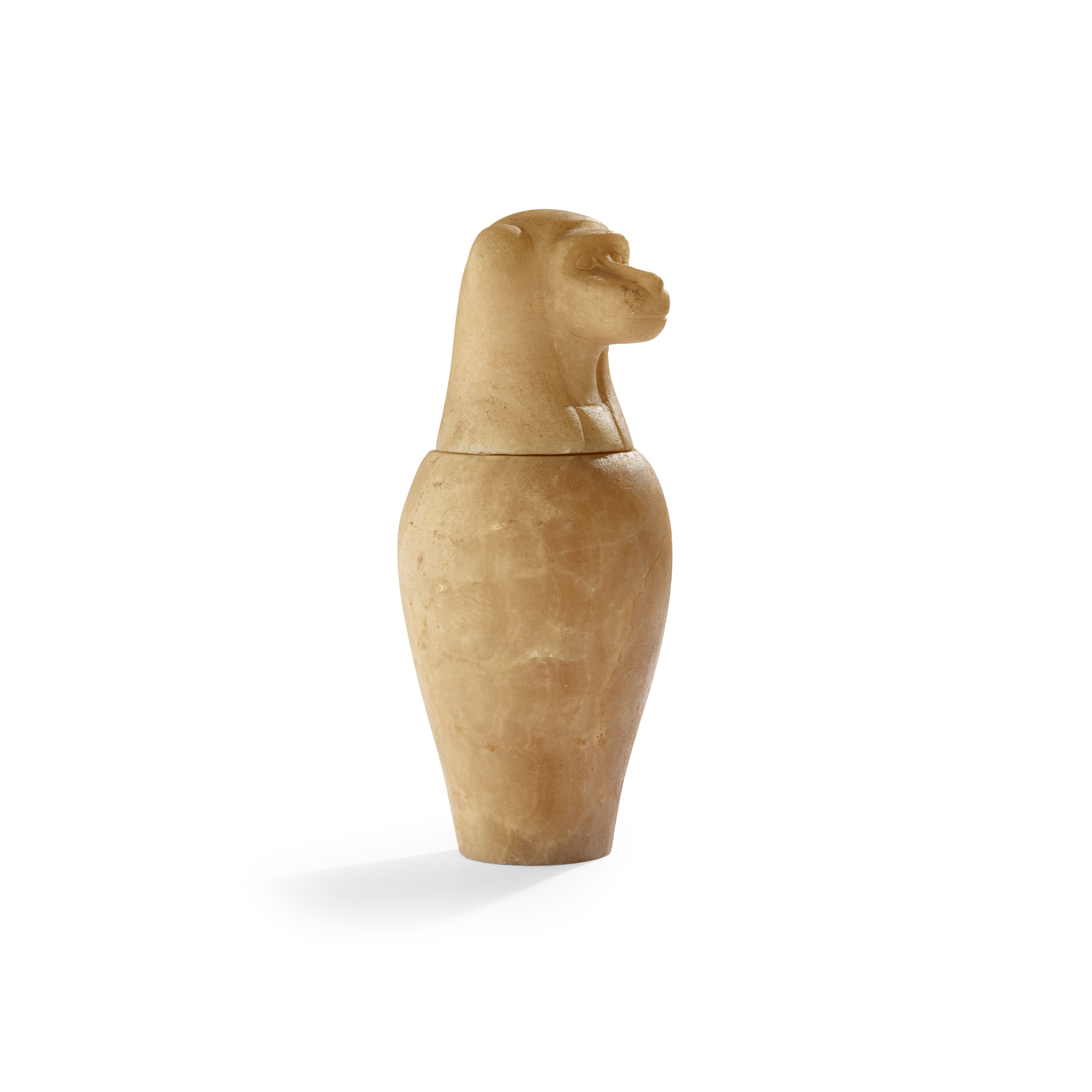 ANCIENT EGYPTIAN STYLE ALABASTER CANOPIC JAR WITH HAPI LID