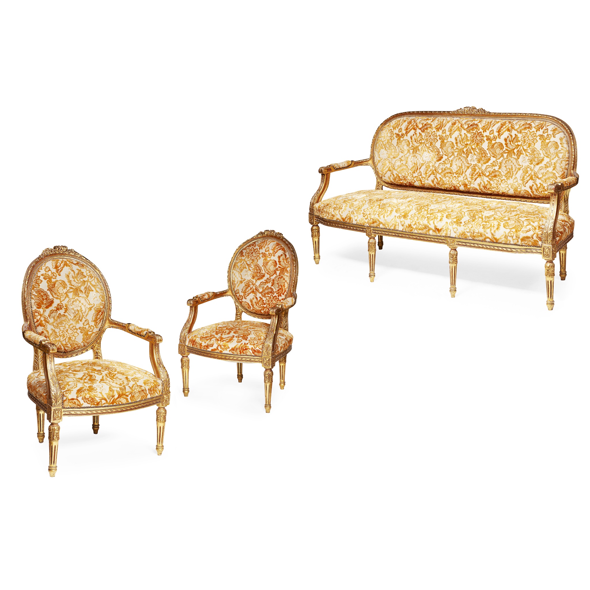 FRENCH THREE PIECE GILTWOOD SALON SUITE