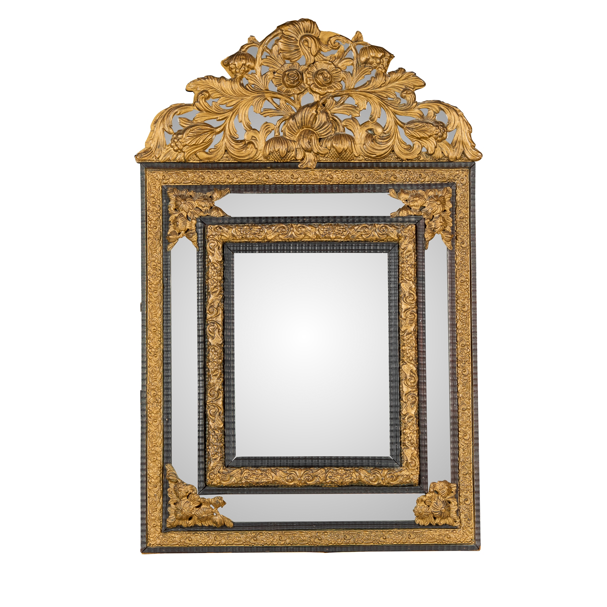 FLEMISH BRASS AND EBONISED MIRROR
