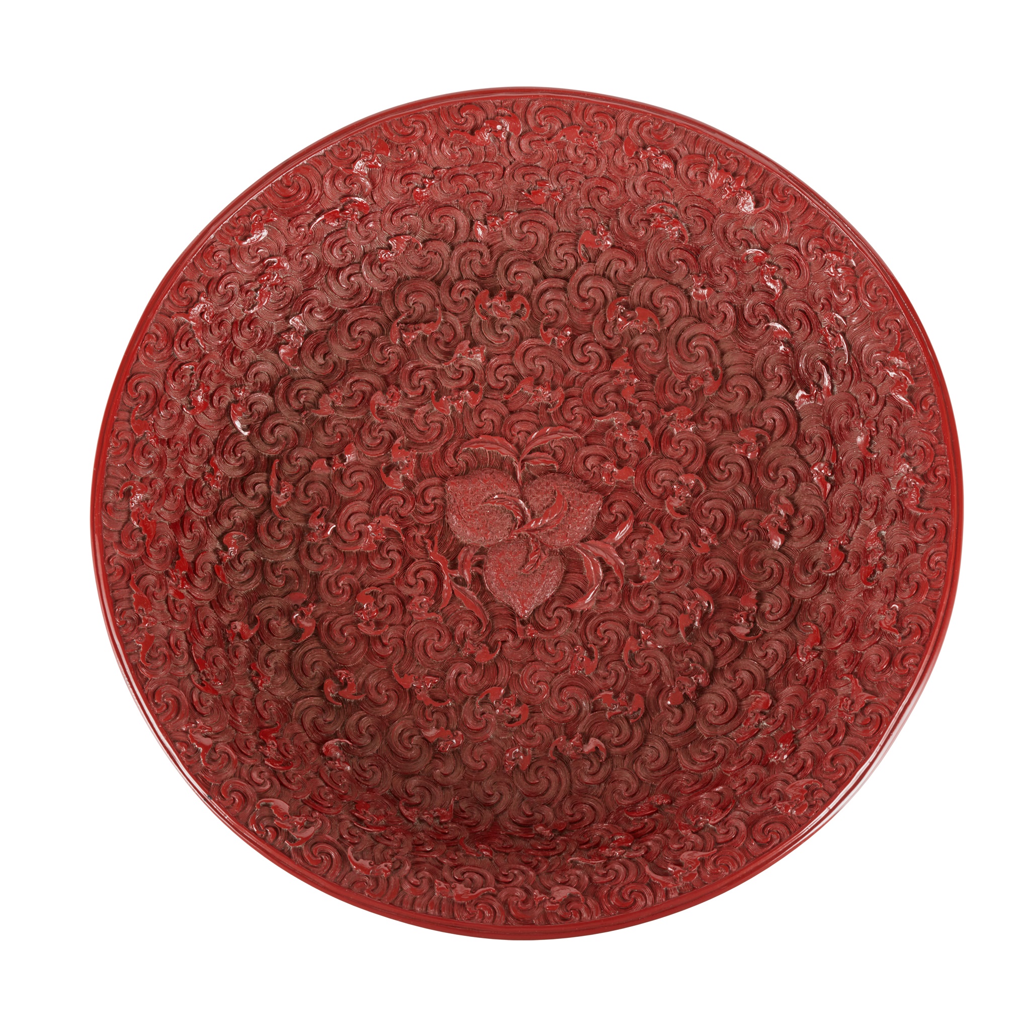 LARGE LACQUER-STYLE 'PEACHES AND BATS' PLATE