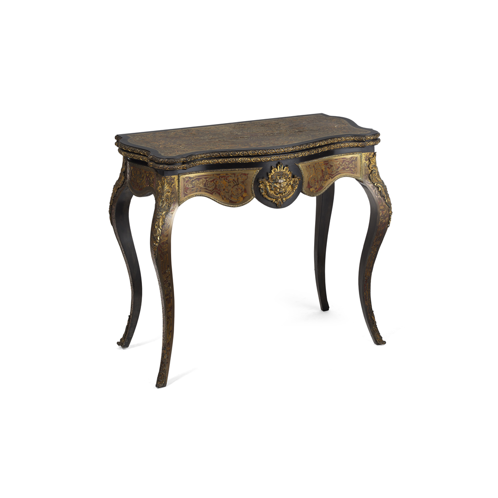 LOUIS XIV STYLE BOULLE MARQUETRY FOLDOVER CARD TABLE