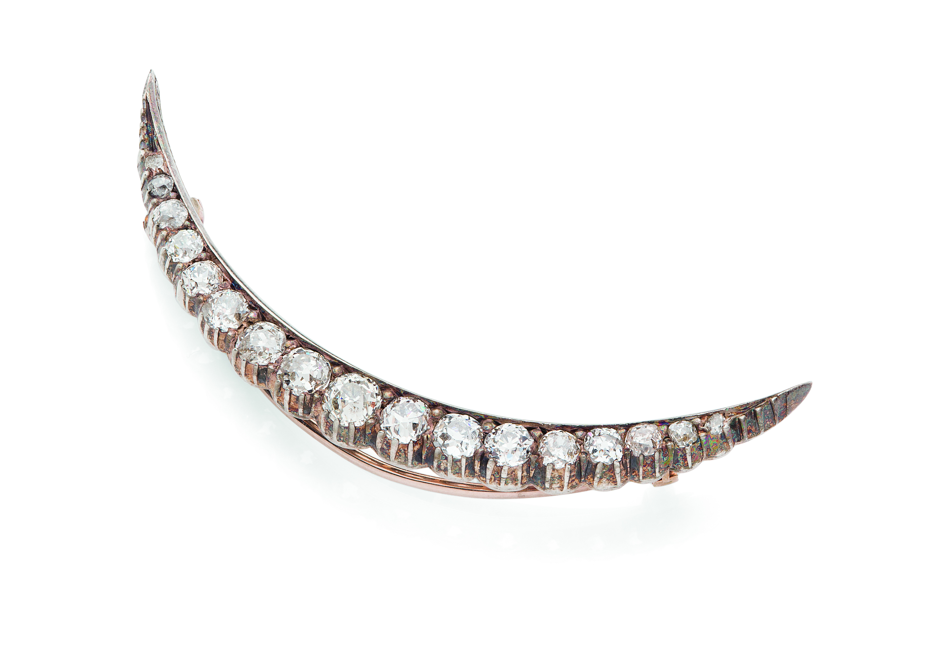 A diamond set crescent brooch