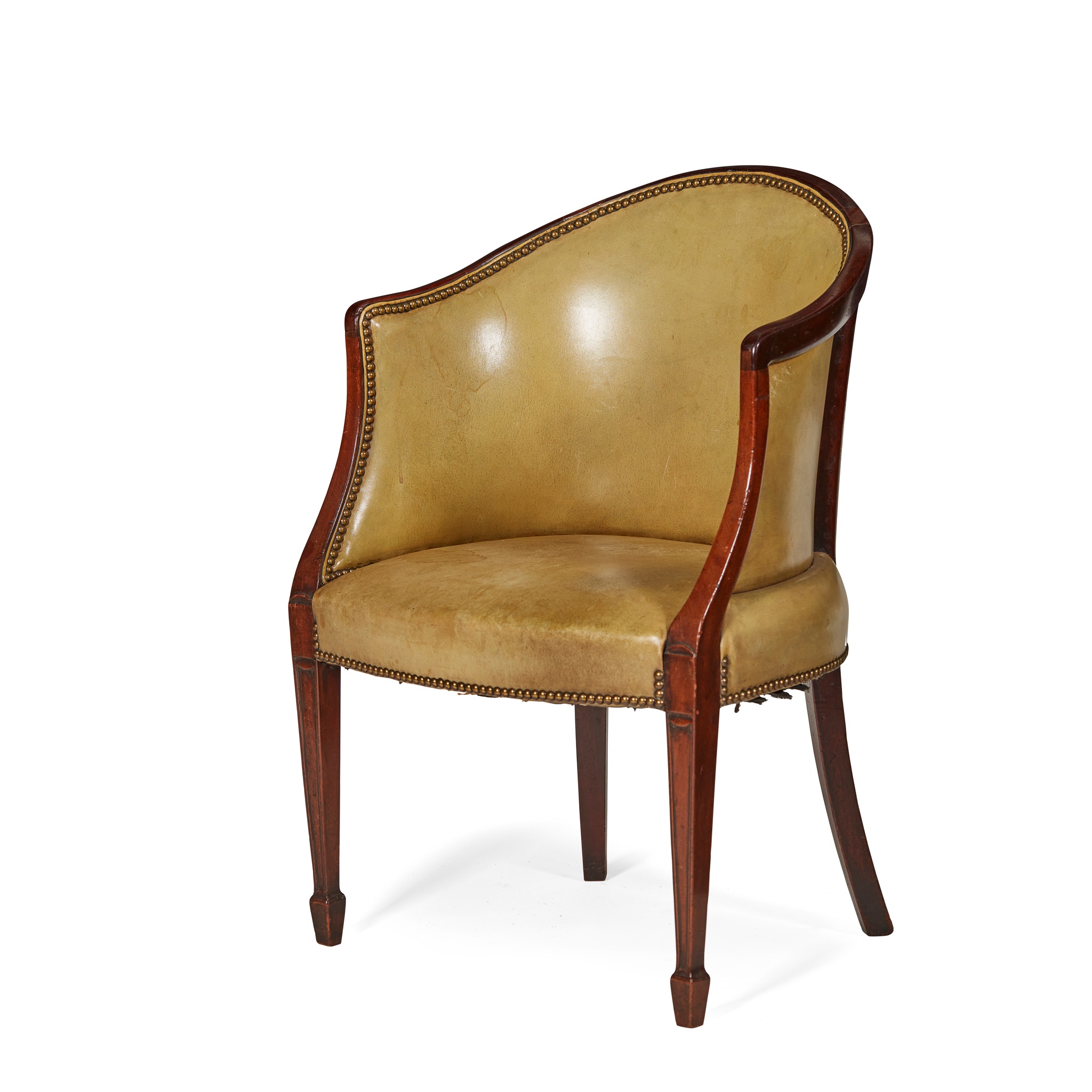 GEORGE III MAHOGANY LEATHER TUB ARMCHAIR