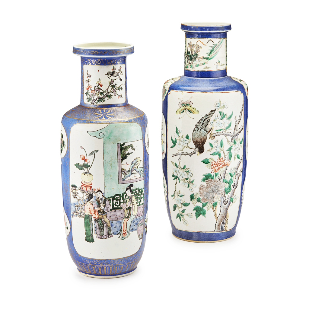 NEAR PAIR OF FAMILLE VERTE ROULEAU VASES