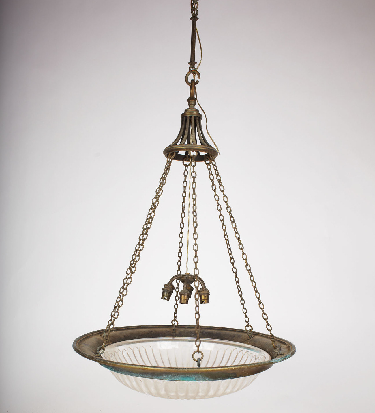 VICTORIAN BRASS AND GLASS PLAFONNIER