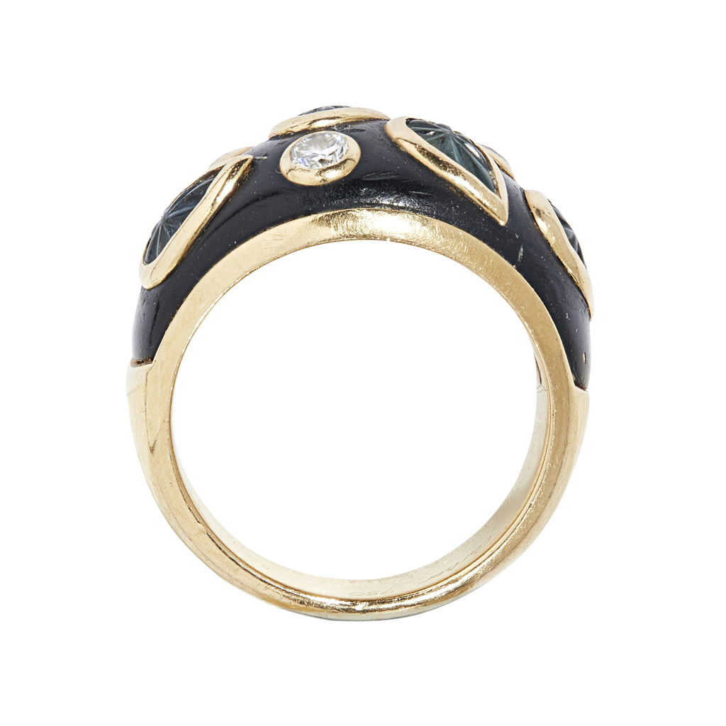 A enamelled sapphire and diamond set ring, Cartier