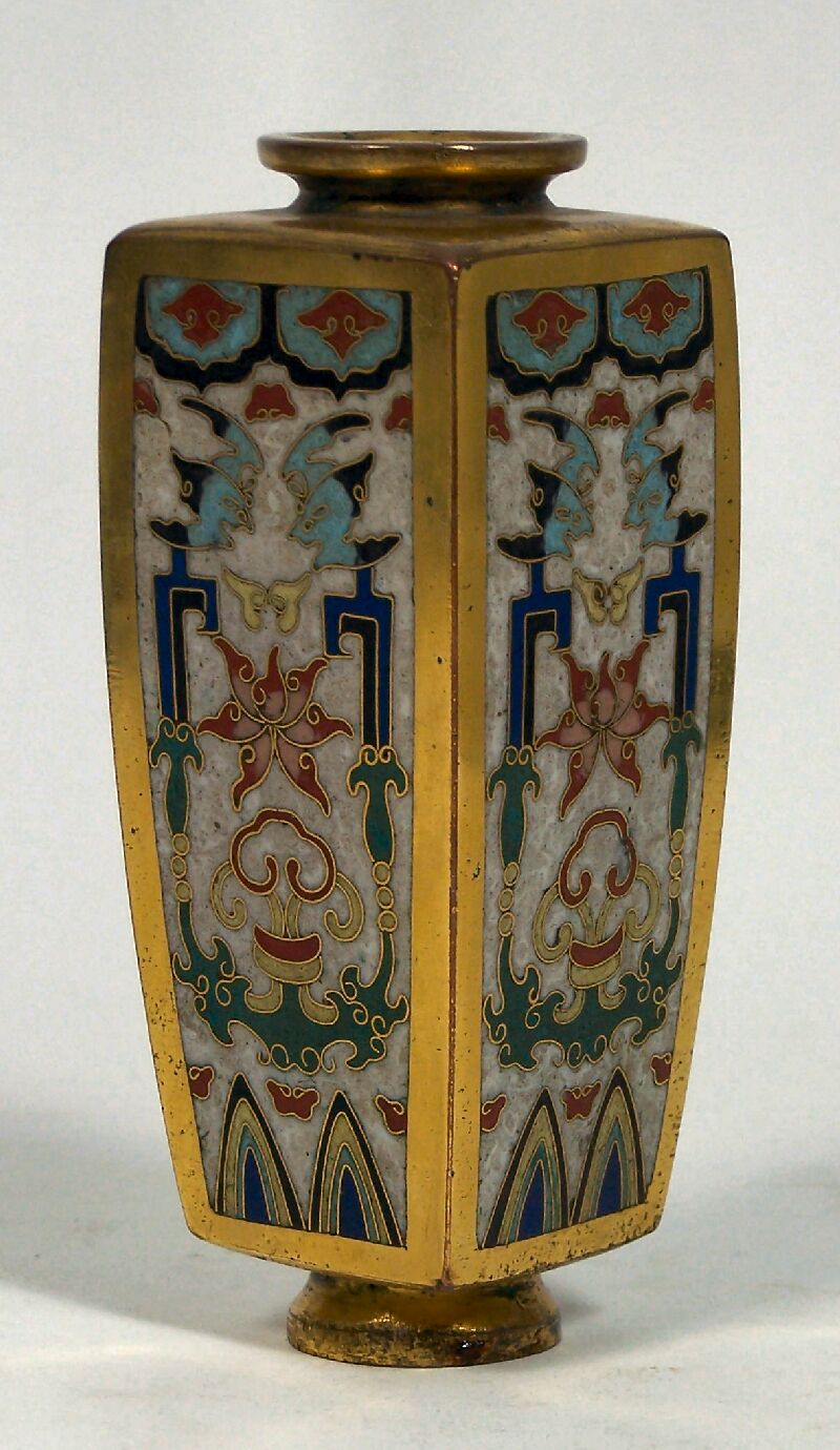 A 19th century Chinese cloisonne and gilt bronze square section vase