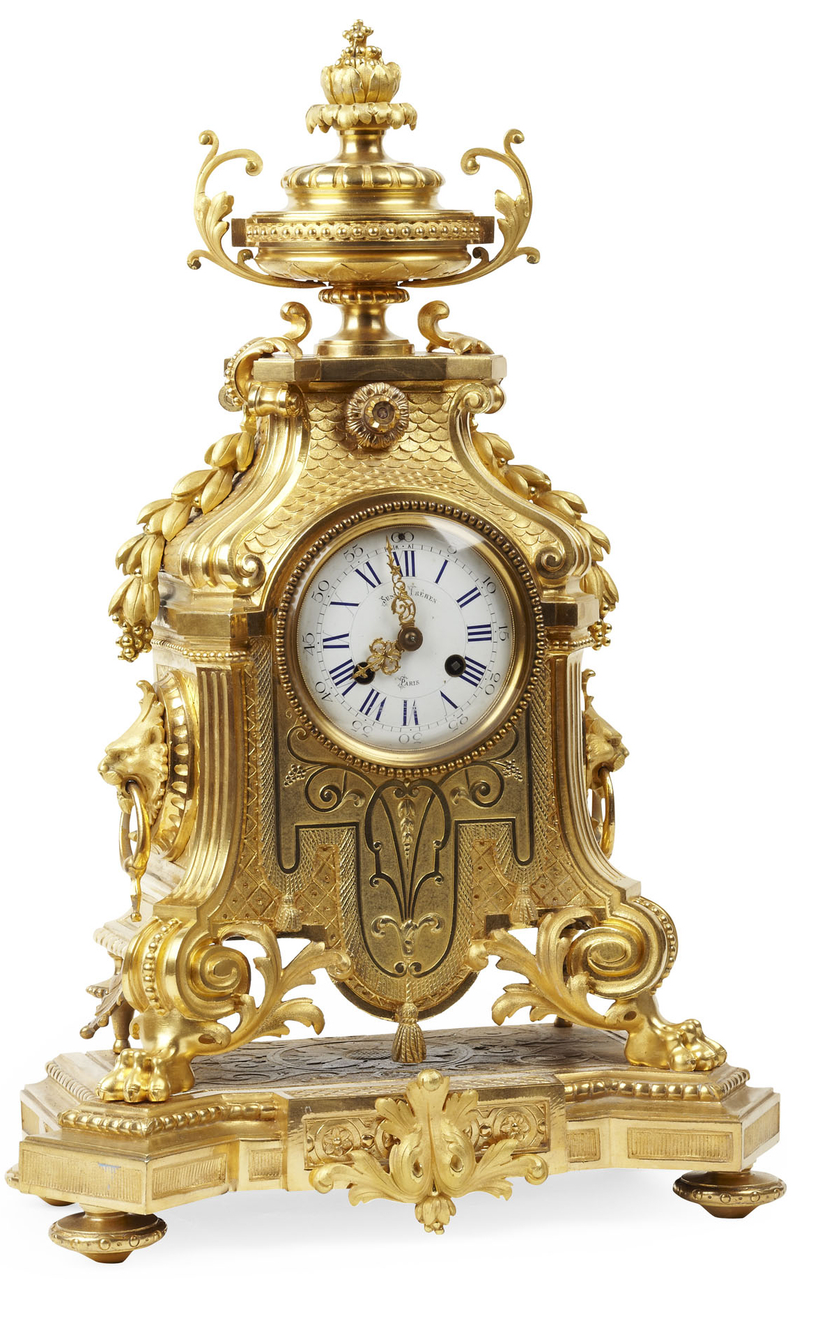 LOUIS XV STYLE GILT BRONZE MANTEL CLOCK