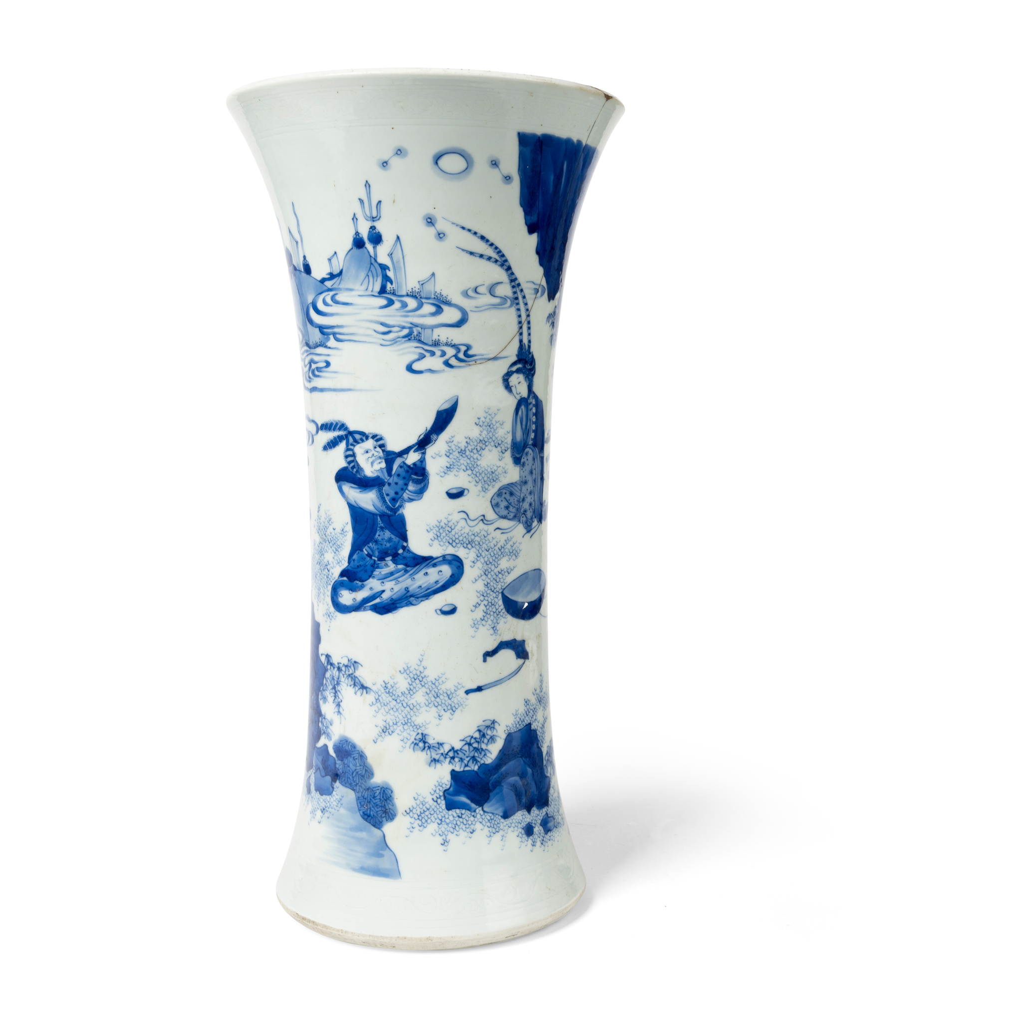 LARGE CHINESE BLUE AND WHITE 'FIGURAL' GU-FORM VASE