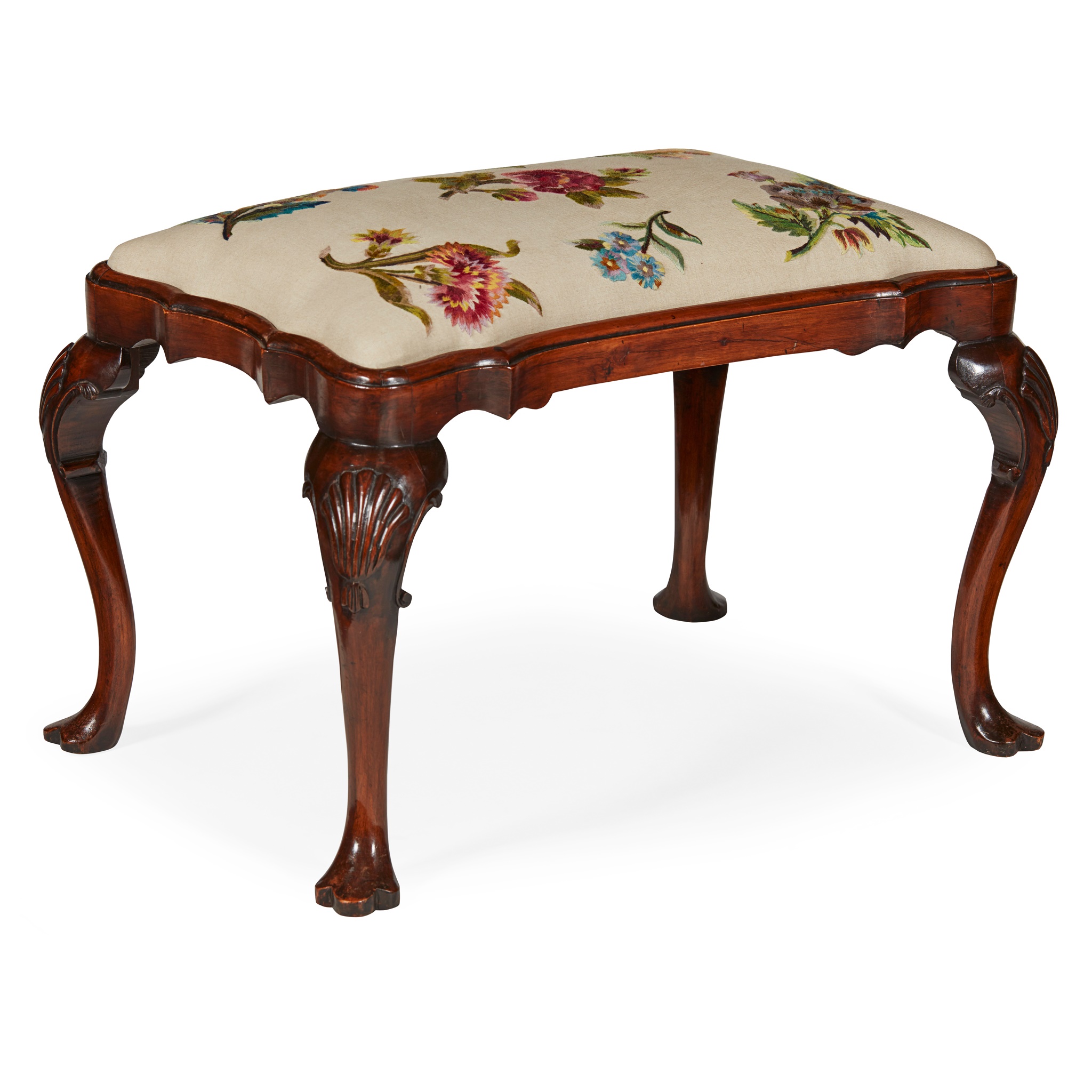 GEORGE II STYLE MAHOGANY FRAMED STOOL