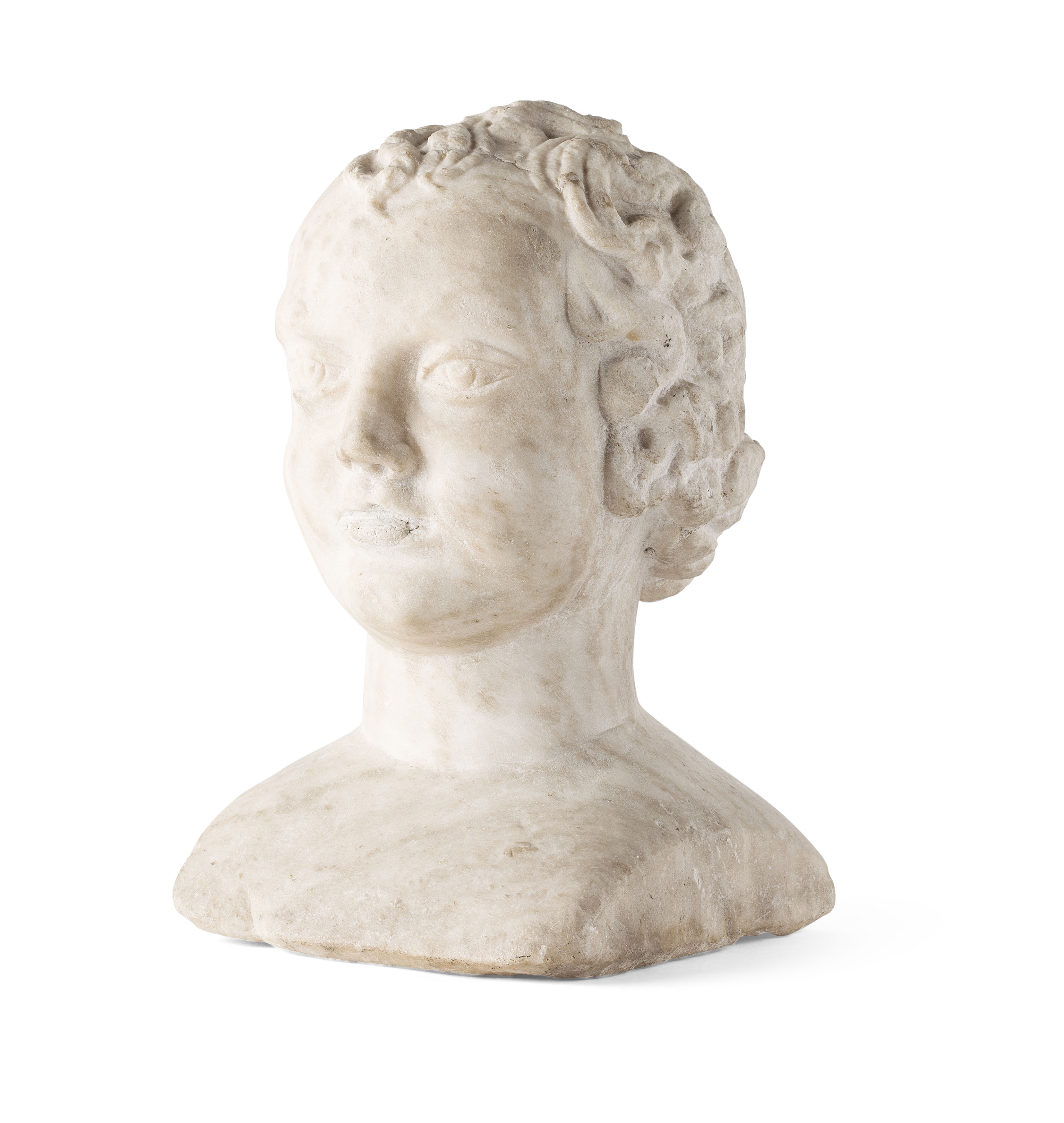 WHITE MARBLE BUST OF A BOY