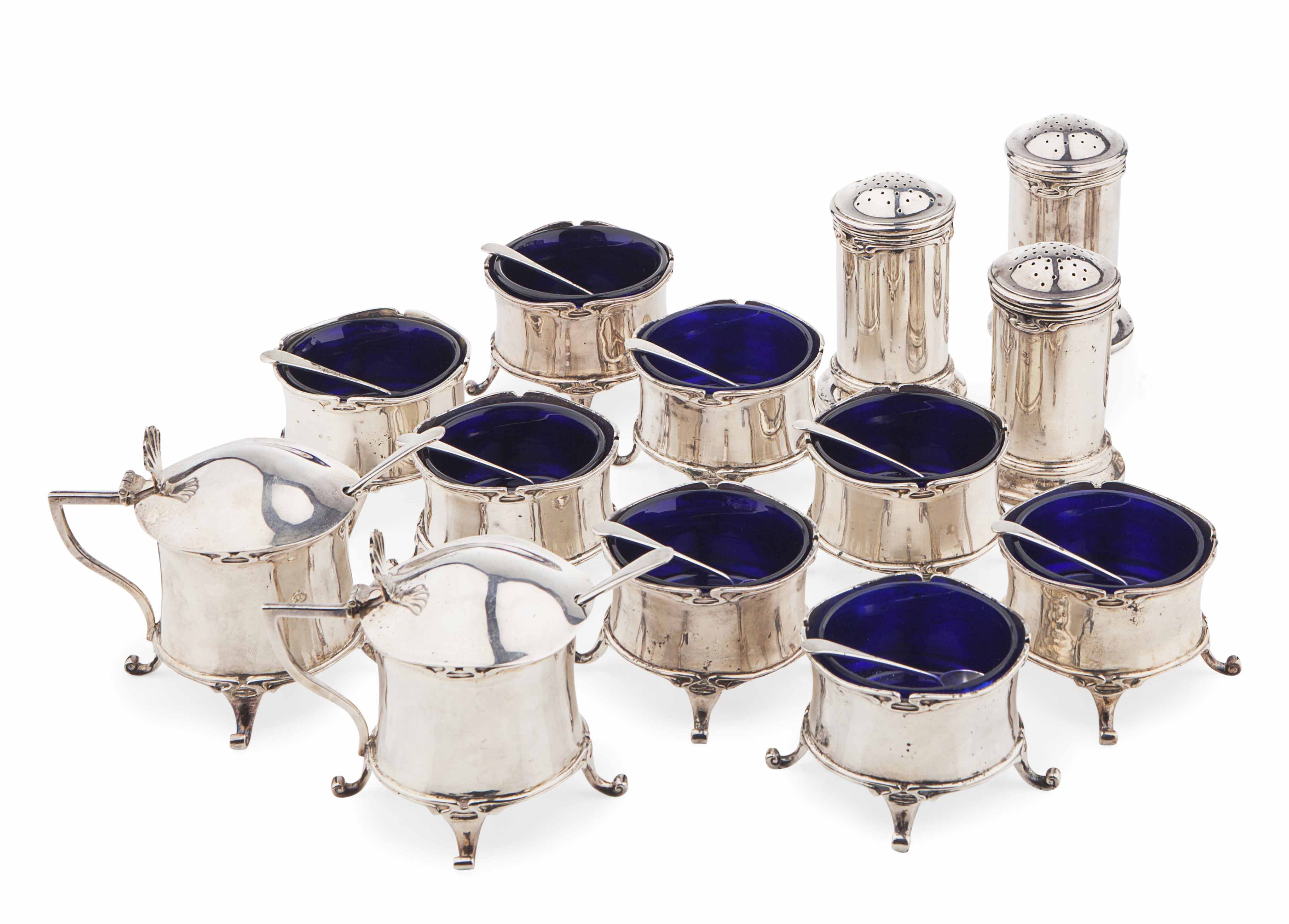 SET OF SILVER ART NOUVEAU CONDIMENTS