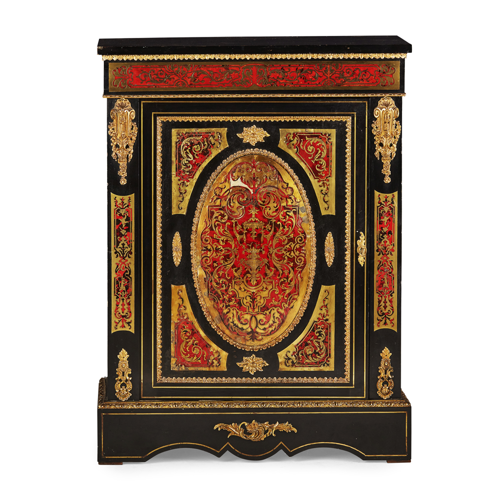 VICTORIAN BOULLE MARQUETRY AND EBONISED SIDE CABINET