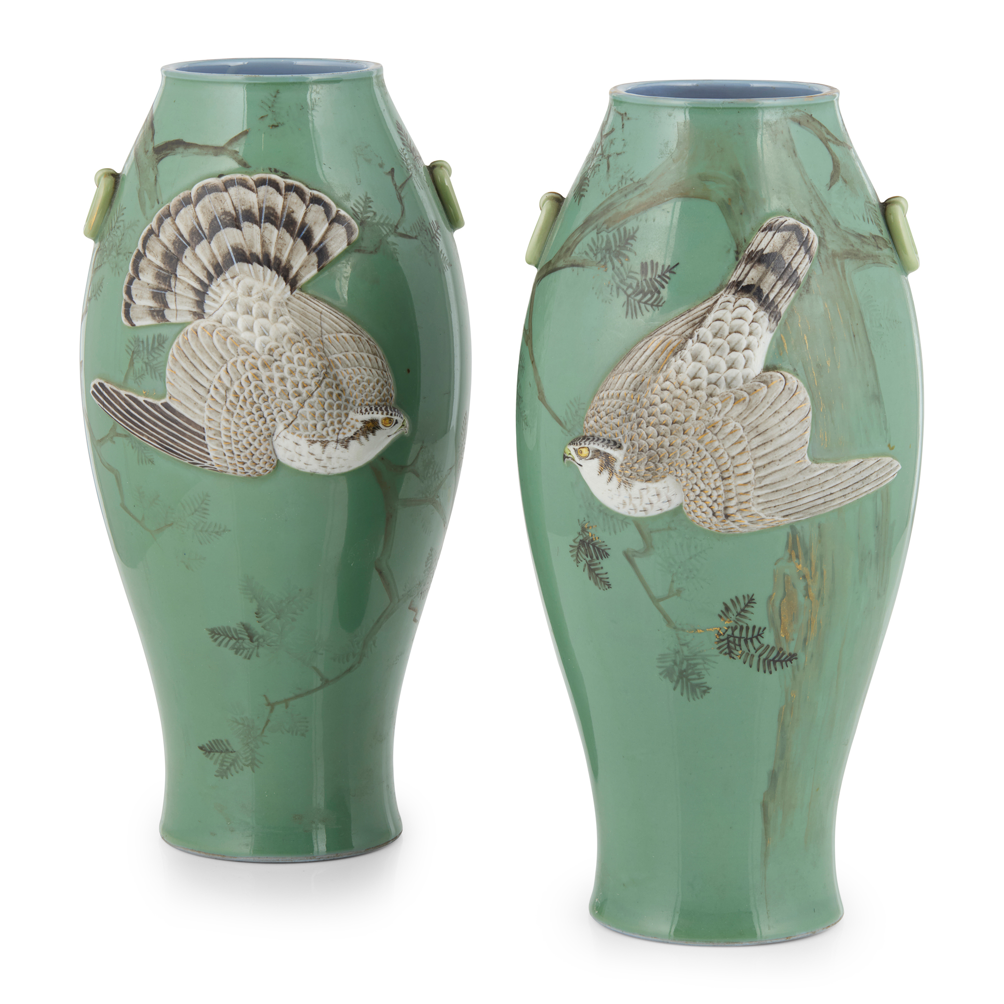 A PAIR OF JAPANESE MOULDED PORCELAIN VASES, BY KAWAMOTO HANSUKE