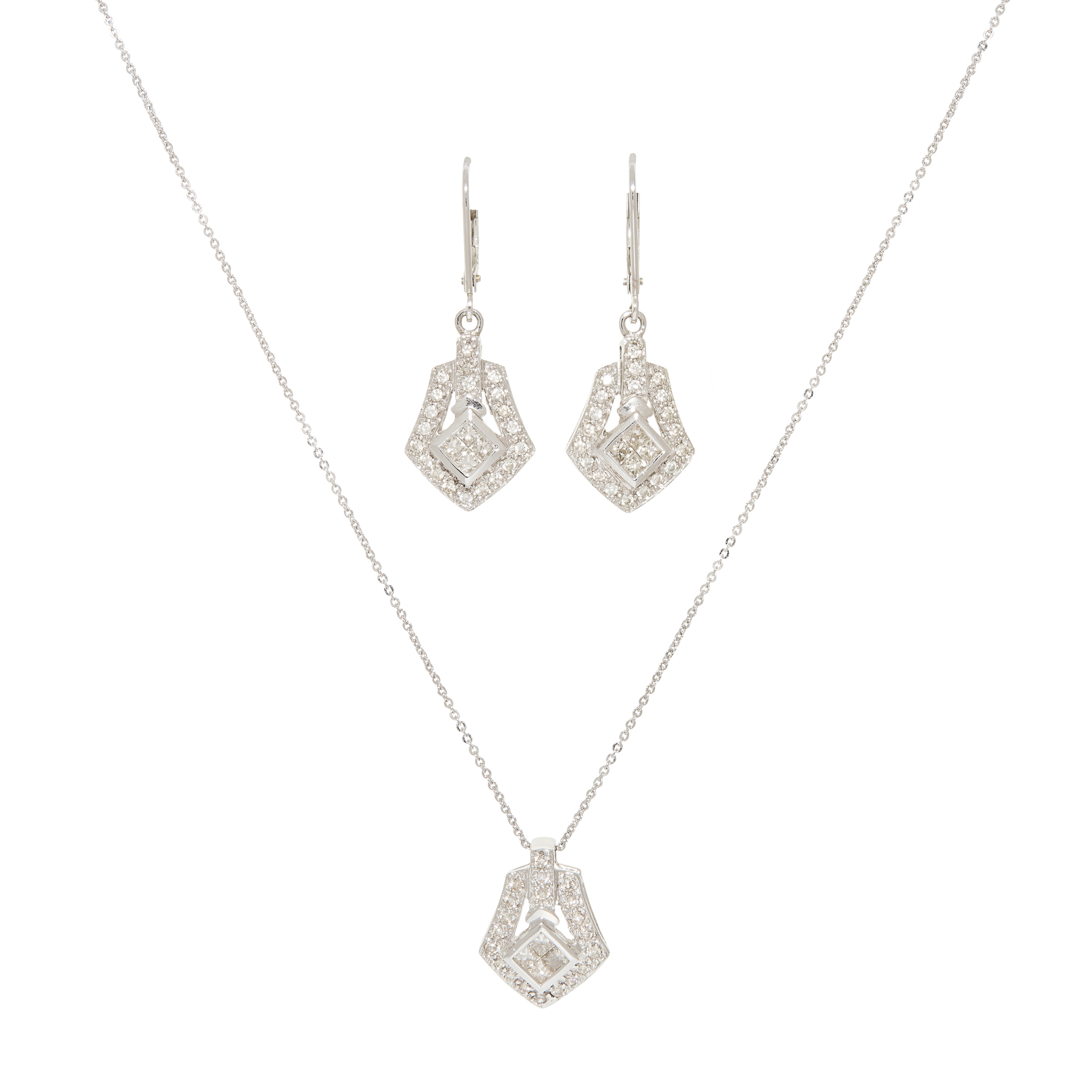 An 18ct gold diamond pendant and matching earrings