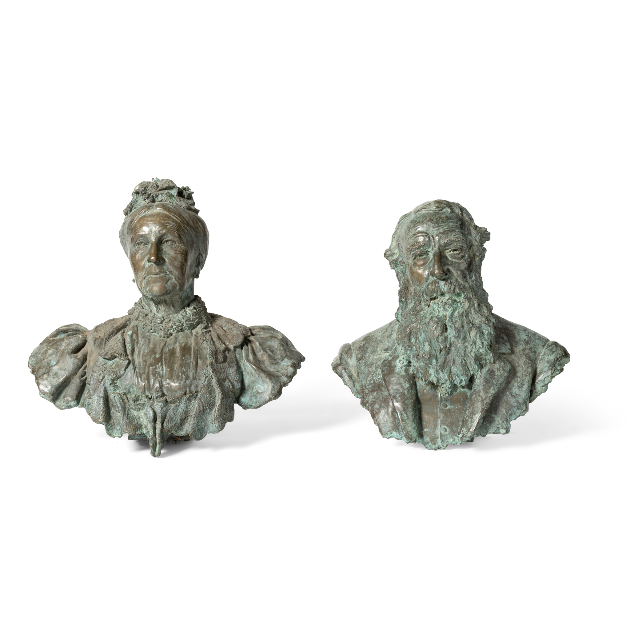 A PAIR BRONZE OF PORTRAIT BUSTS, EDWARD ONSLOW FORD (BRITISH 1852-1901)