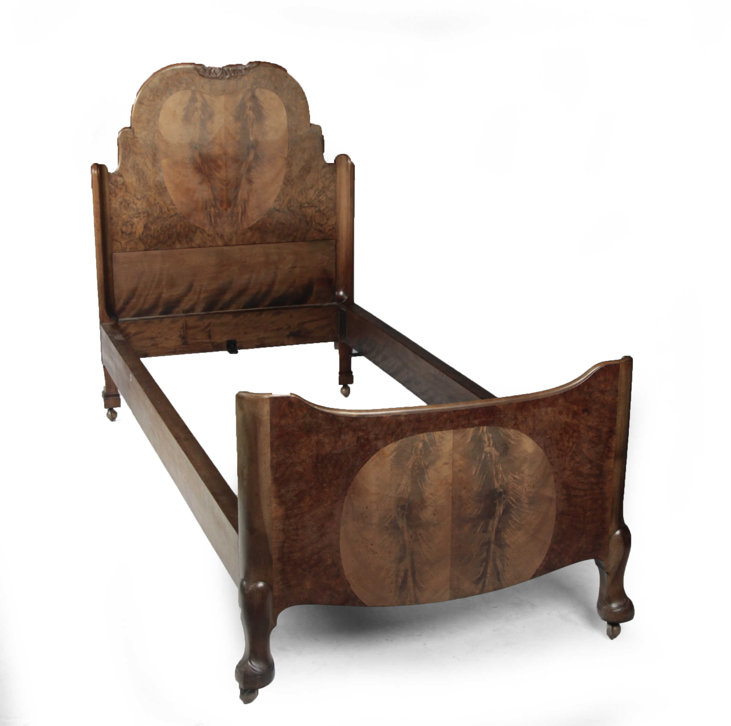 PAIR OF WHYTOCK & REID WALNUT AND BURR WOOD SINGLE BEDS