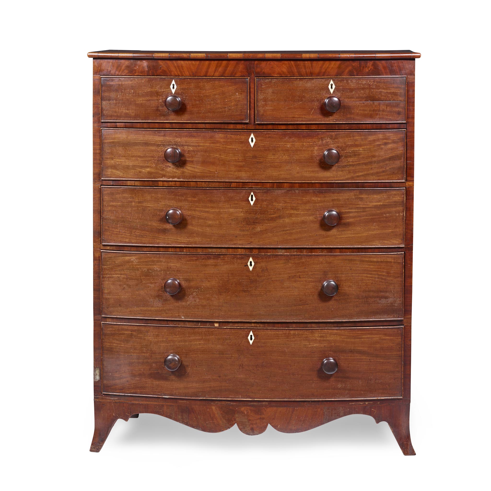 GEORGE IV MAHOGANY BOWFRONT TALL CHEST OF DRAWERS