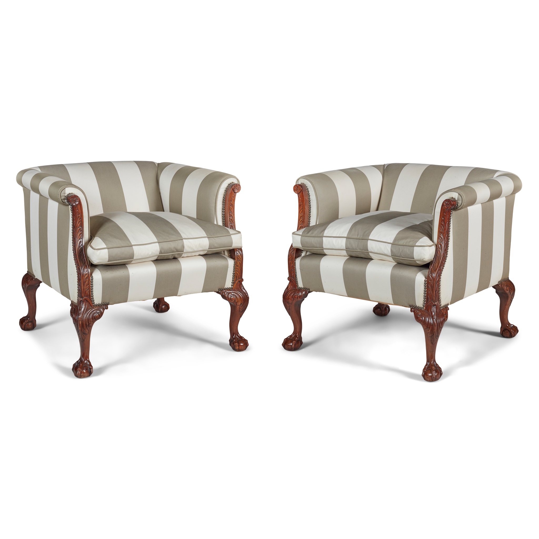 PAIR OF EDWARDIAN MAHOGANY FRAMED TUB ARMCHAIRS