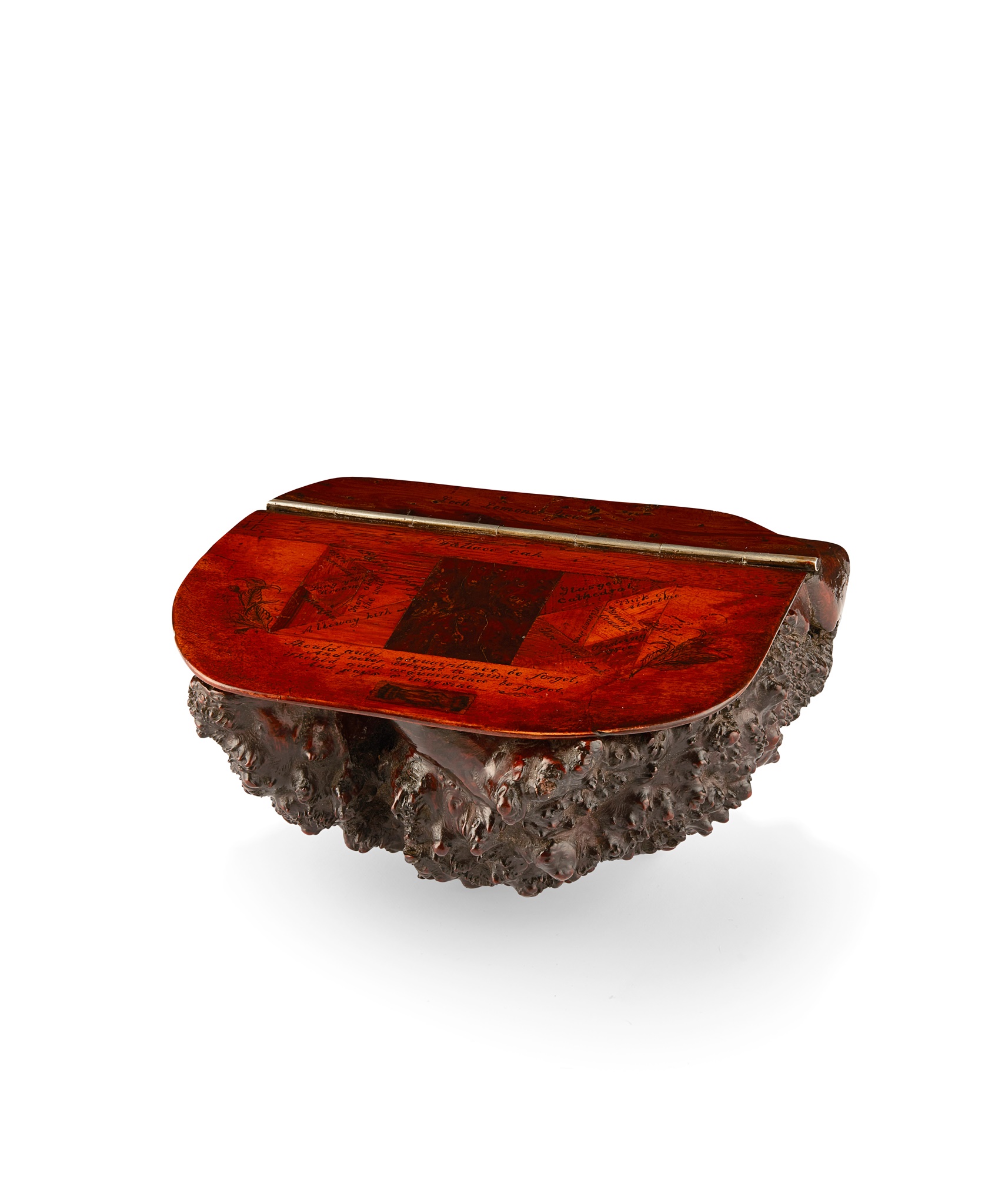 A SCOTTISH BURR ROOTWOOD & SPECIMEN-INLAID SNUFF MULL