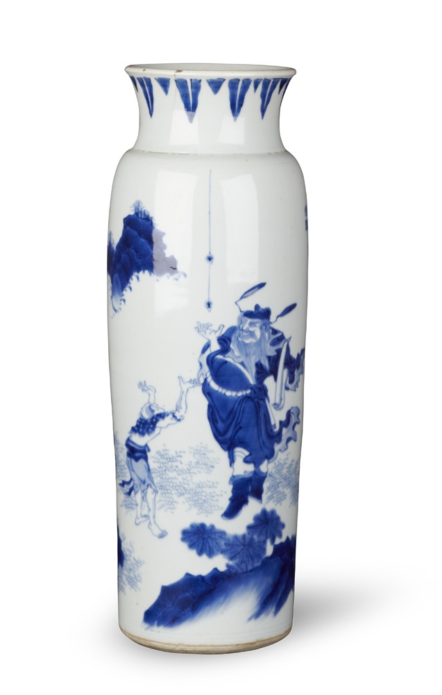 BLUE AND WHITE ROULEAU VASE